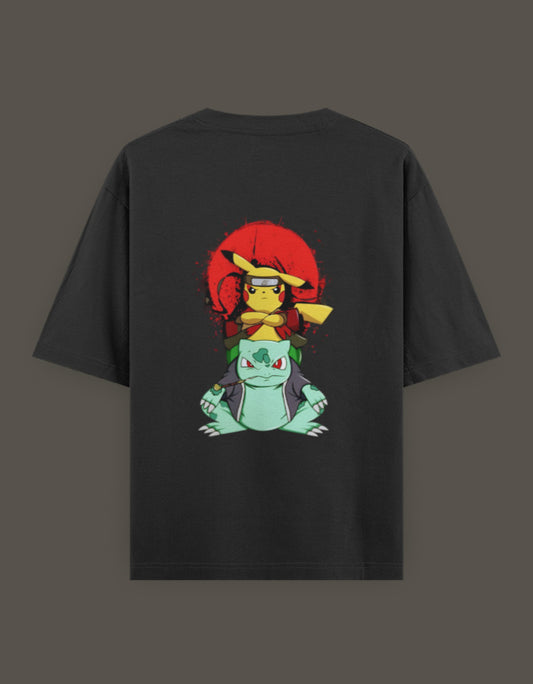 Pikachu Sage Mode t-shirt featuring Pikachu riding Bulbasaur in a colorful design