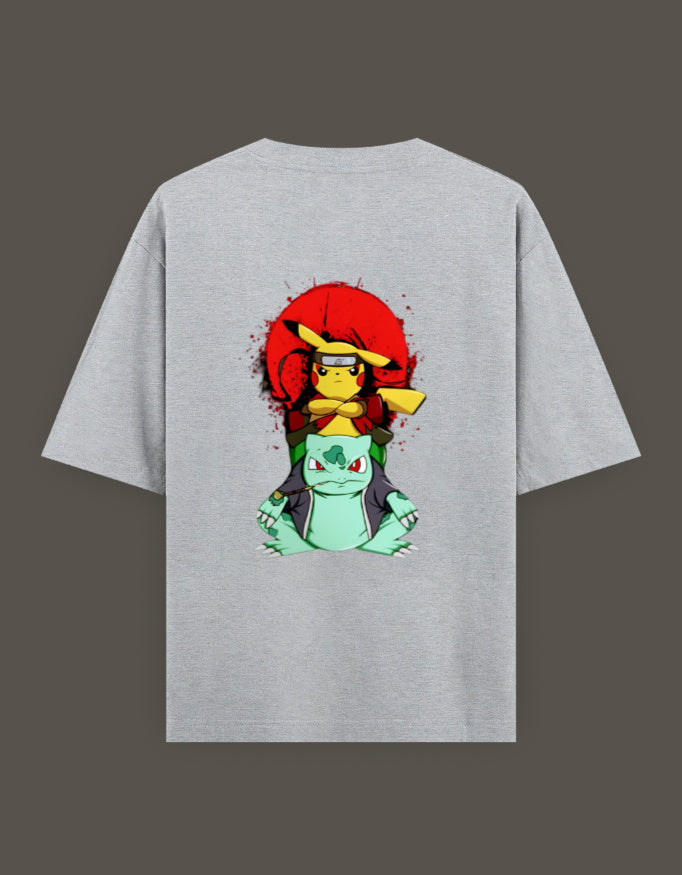 Pikachu Sage Mode t-shirt featuring Pikachu and Bulbasaur graphic on a gray background