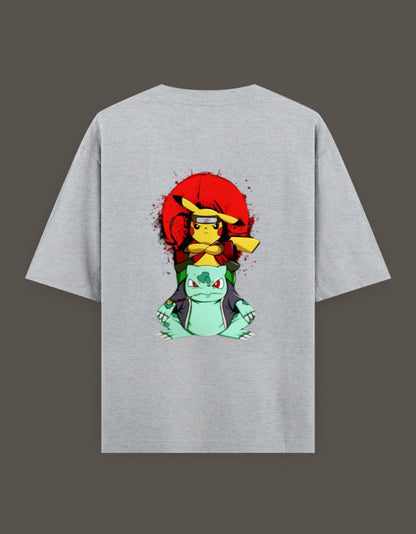 Pikachu Sage Mode t-shirt featuring Pikachu and Bulbasaur graphic on a gray background