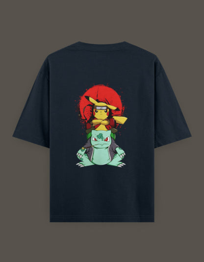 Pikachu Sage Mode t-shirt featuring Pikachu and Bulbasaur in a vibrant design on the back