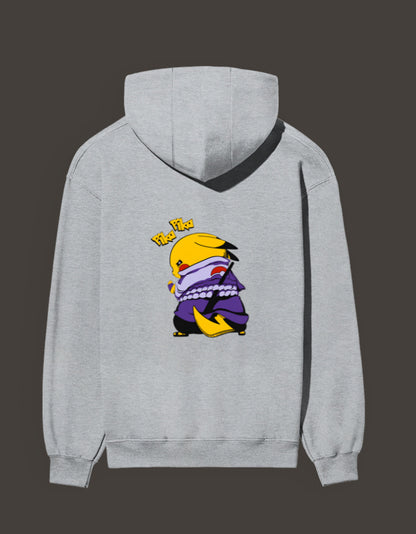 Pikachu Uchiha hoodie in gray featuring a playful Pikachu in a ninja outfit design