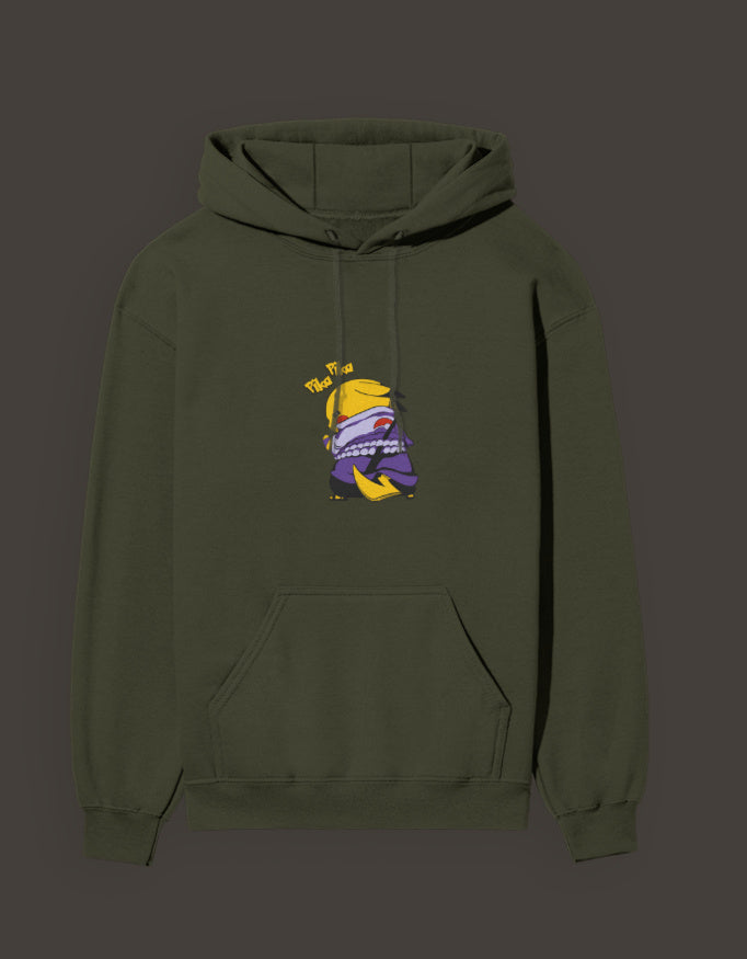 Pikachu Uchiha hoodie in olive green featuring a unique anime design for fans