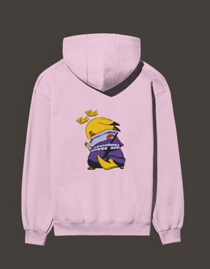 Pikachu Uchiha hoodie in light pink featuring a cute Pikachu design with a ninja outfit