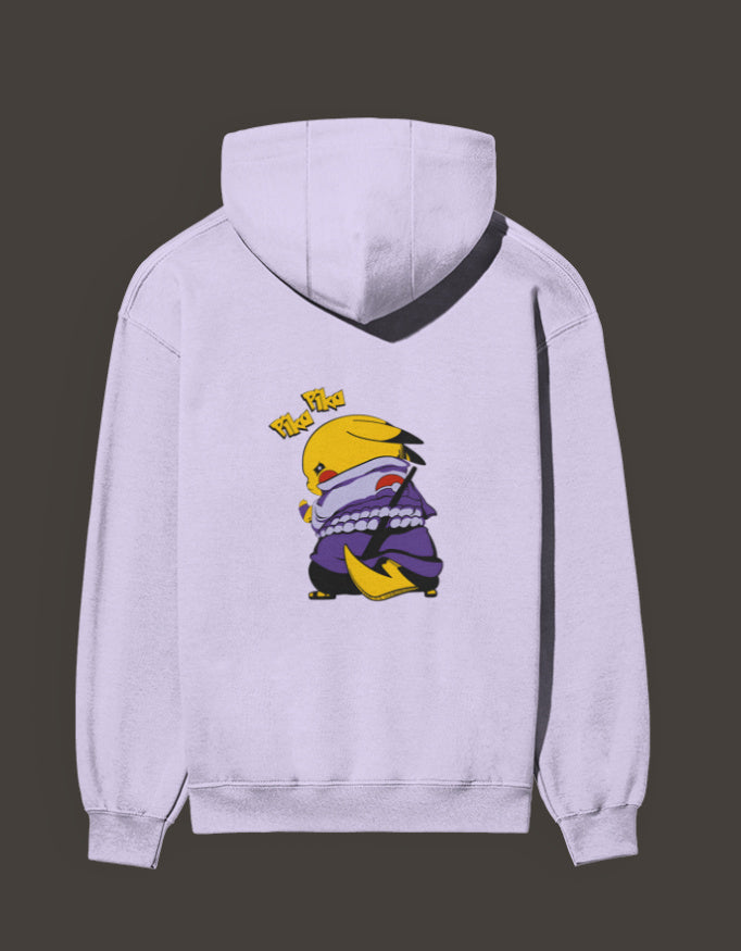 Pikachu Uchiha hoodie in light purple featuring a playful Pikachu character dressed as a ninja