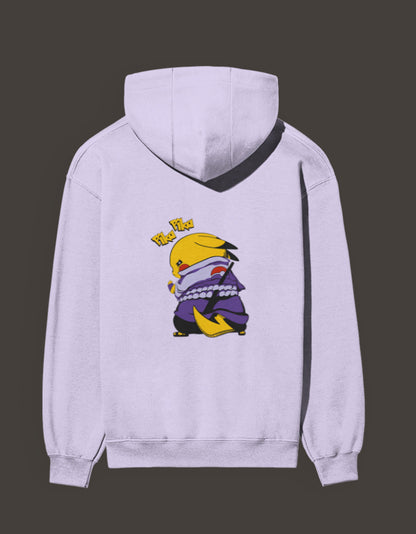 Pikachu Uchiha hoodie in light purple featuring a playful Pikachu character dressed as a ninja