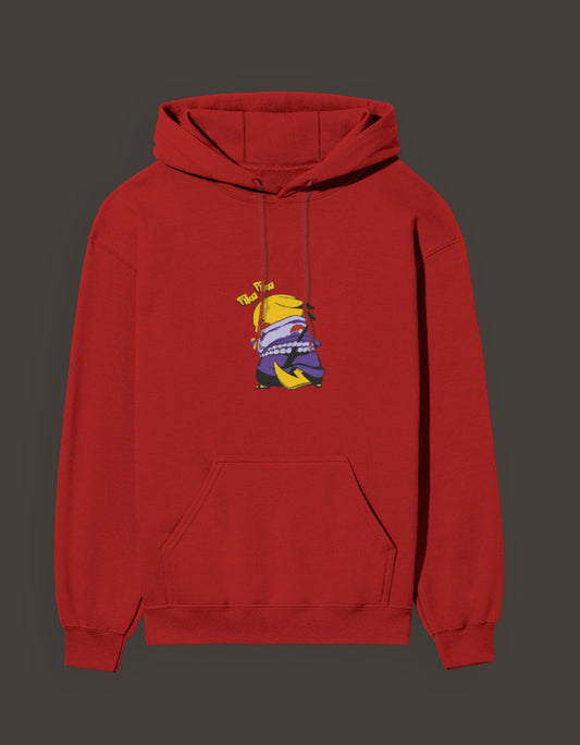 Red Pikachu Uchiha hoodie featuring a playful design perfect for anime fans
