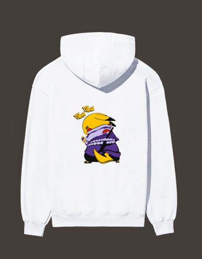 White Pikachu Uchiha hoodie featuring a playful Pikachu in a ninja outfit