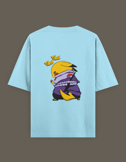 Light blue Pikachu Uchiha t-shirt featuring a playful graphic of Pikachu in ninja attire