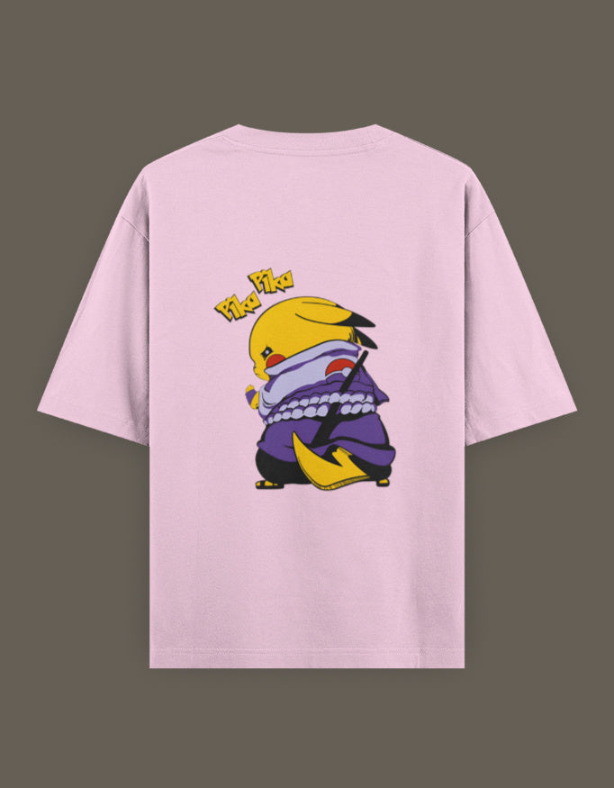 Pink Pikachu Uchiha t-shirt featuring a vibrant Pikachu design on the back