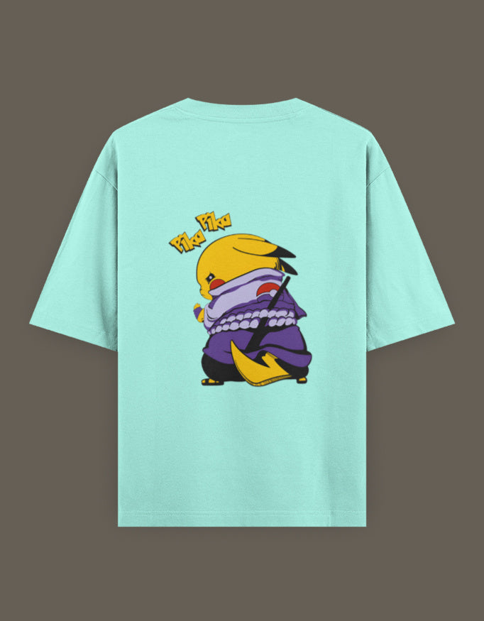 Pikachu Uchiha t-shirt in mint green featuring a playful Pikachu in a ninja outfit
