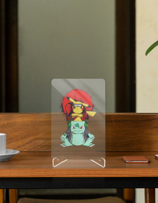 Pokemon sage mode table figure featuring Pikachu and Bulbasaur on a stylish acrylic stand