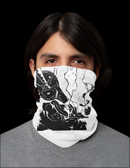 Roronoa Zoro anime bandana featuring a striking black and white design worn by a model