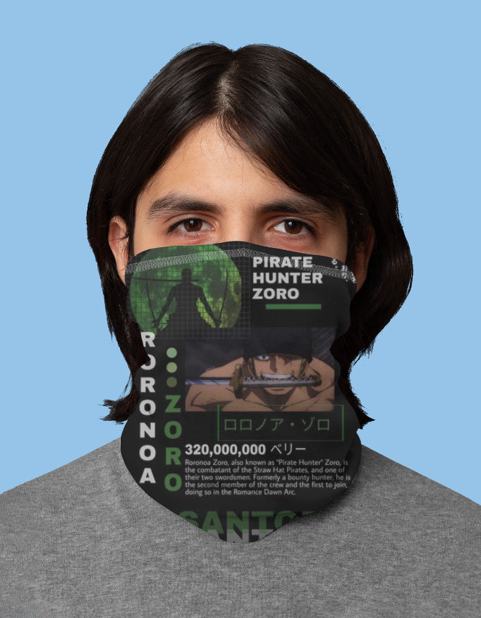 Roronoa Zoro anime bandana featuring vibrant character art and pirate-themed design