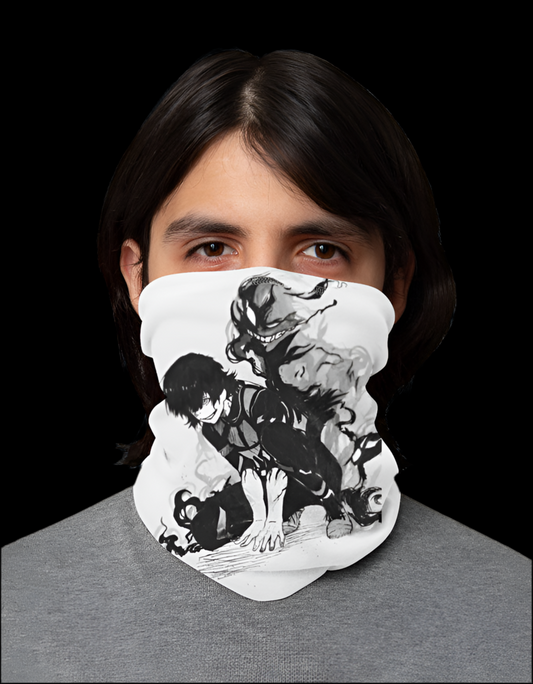 Rouge Shinobi Bachira bandana featuring a character design in bold black and white illustration
