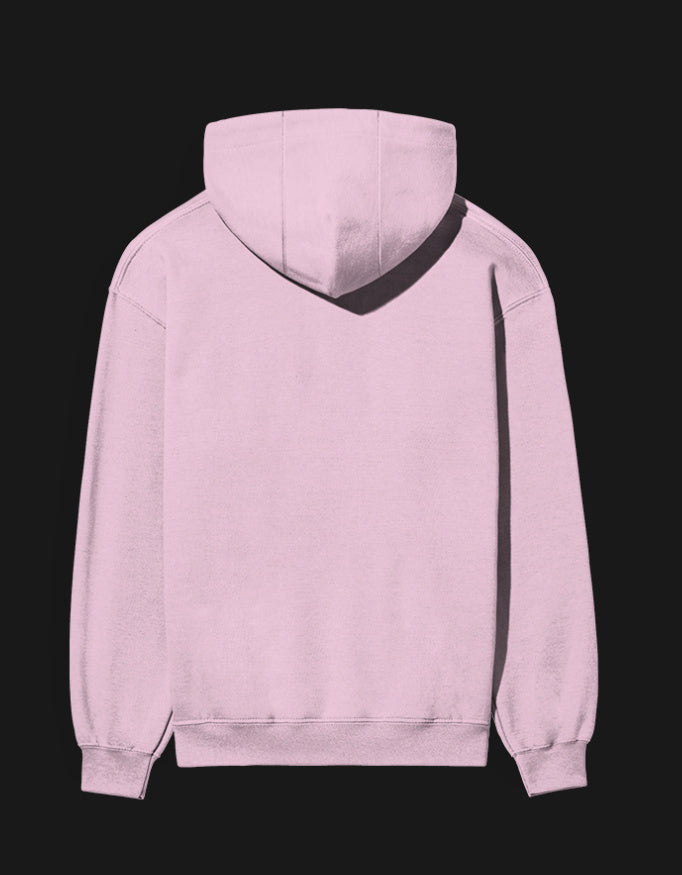 Back view of pink Saiyan Pride anime hoodie with adjustable hood and comfortable fit