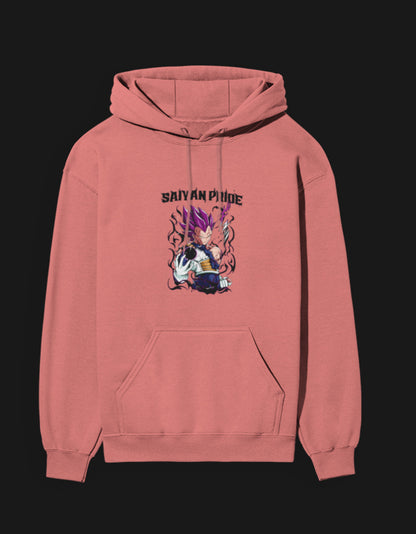 Saiyan Pride anime hoodie in pink featuring bold graphics and a comfortable fit