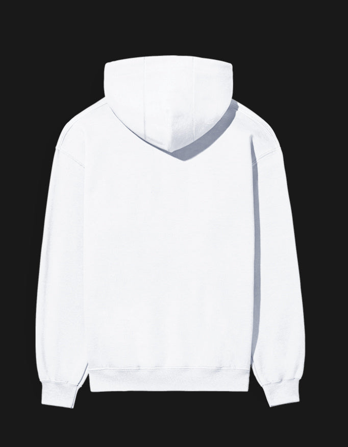 Back view of a white Saiyan Pride anime hoodie featuring a comfortable and stylish design