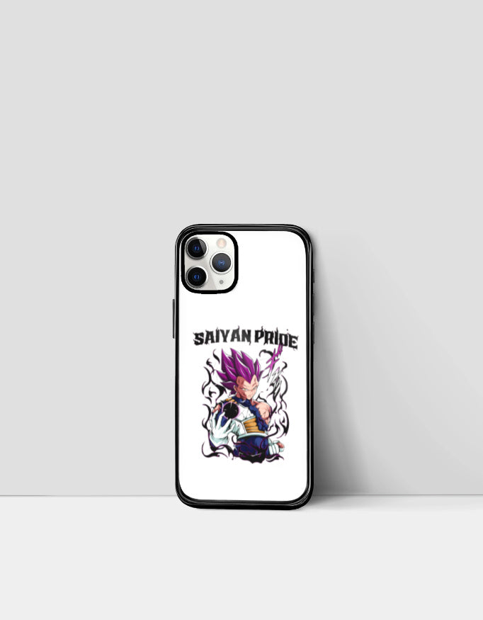 Saiyan Pride phone case featuring a purple-haired anime warrior design on a white background