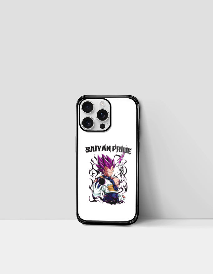 Saiyan Pride phone case featuring anime character with purple hair and dynamic energy design