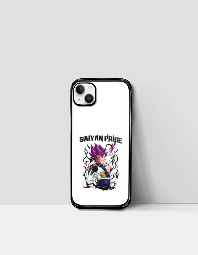 Saiyan Pride phone case featuring anime character with purple hair in battle pose on white background