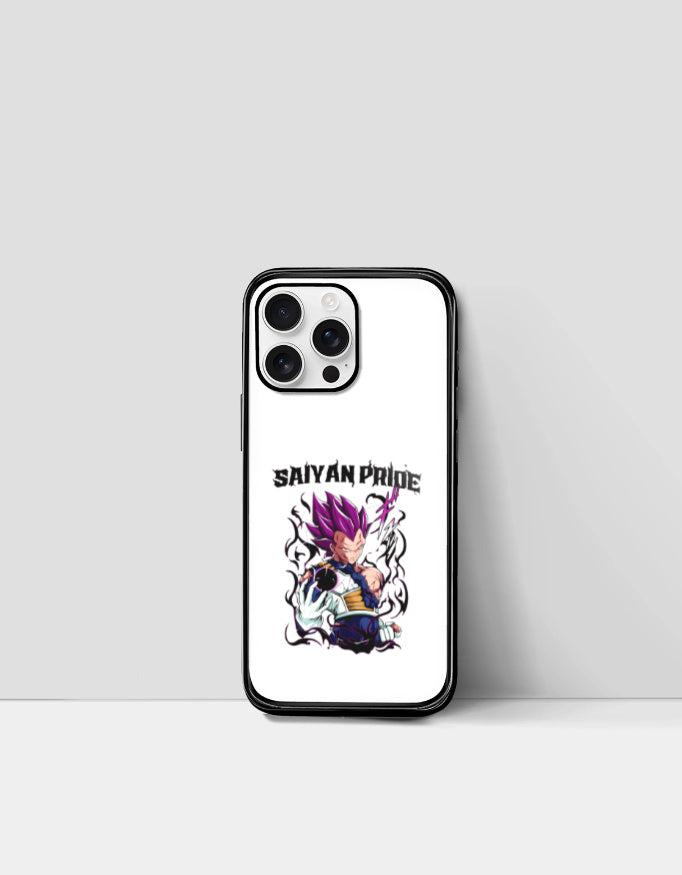 Saiyan Pride phone case featuring a purple-haired Saiyan warrior design on white background