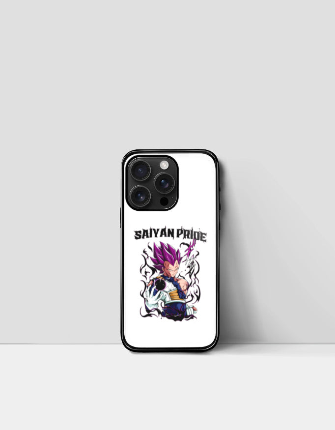 Saiyan Pride phone case featuring purple-haired Saiyan character design on white background