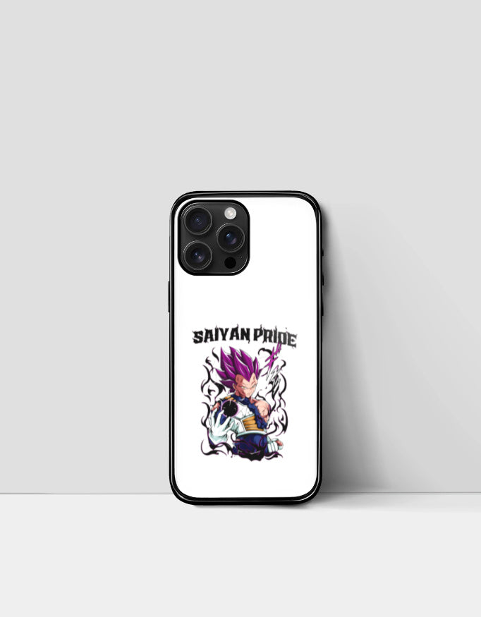 Saiyan Pride phone case featuring purple-haired Saiyan warrior design on white background
