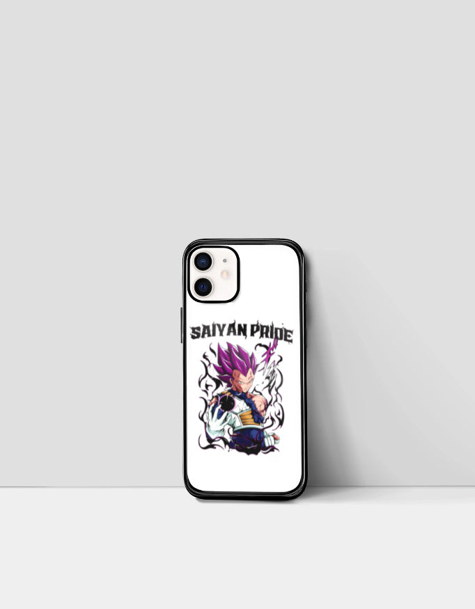 Saiyan Pride phone case with anime character design and bold text on white background