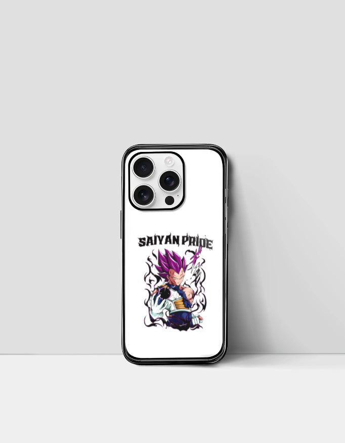 Saiyan Pride phone case with anime character design in purple hair and dynamic energy effects