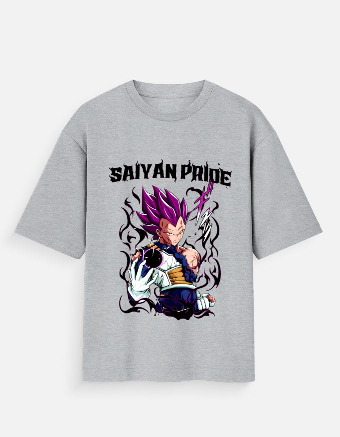 Gray Saiyan Pride unisex tee featuring a purple-haired Saiyan character with energy aura design