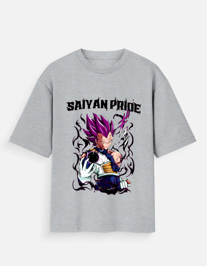 Gray Saiyan Pride unisex tee featuring a purple-haired Saiyan character with energy aura design