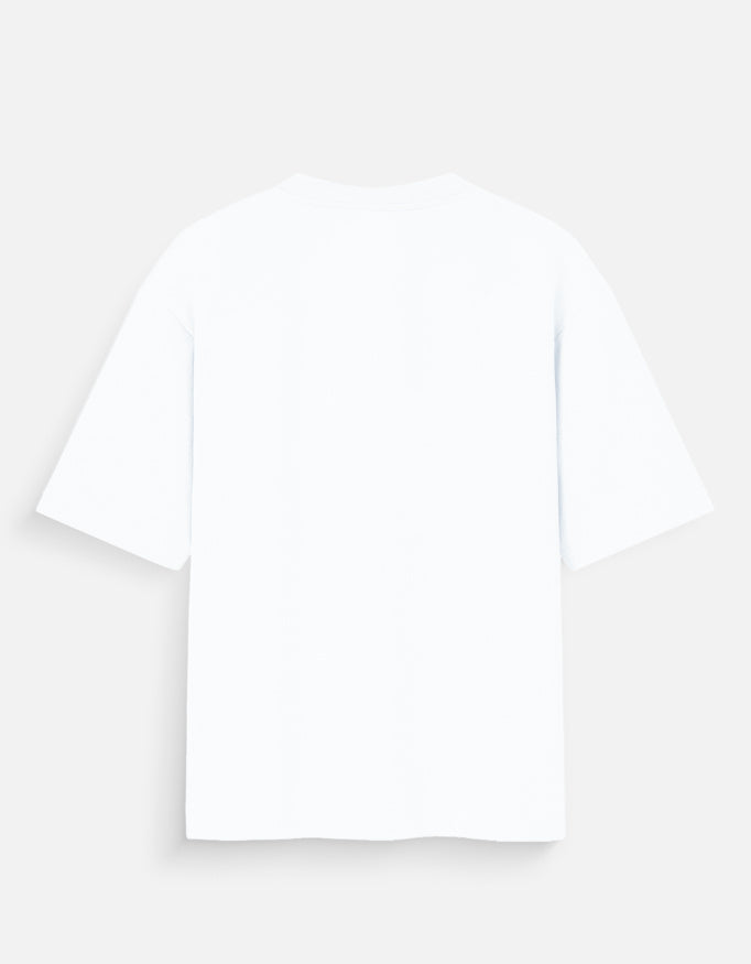 Back view of plain white Saiyan Pride unisex tee with a relaxed fit and short sleeves