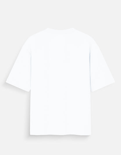 Back view of plain white Saiyan Pride unisex tee with a relaxed fit and short sleeves