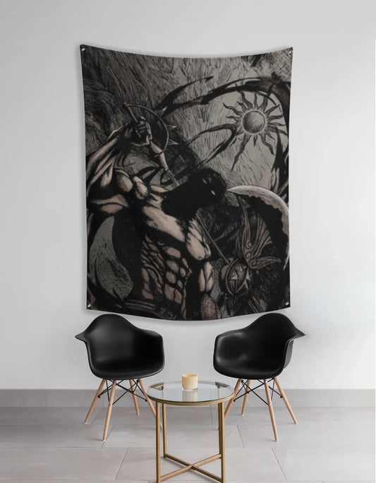 Escanor Seven Deadly Sins Tapestry featuring a detailed illustration on a stylish wall backdrop