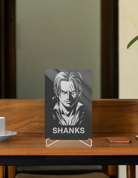 Stylish Shanks collectible relic displayed on a wooden table, showcasing detailed artwork