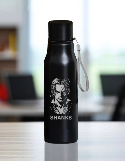 Black Shanks engraved water bottle with character design and carrying strap from AnimeVerseStore