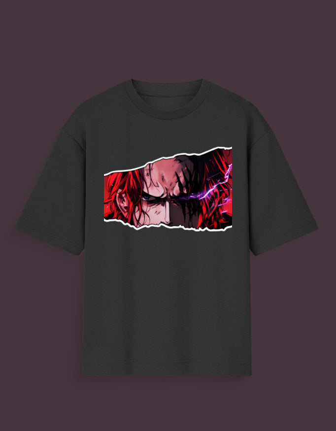 Black Shanks haki oversized t-shirt featuring a muscular anime character with the word Rampage
