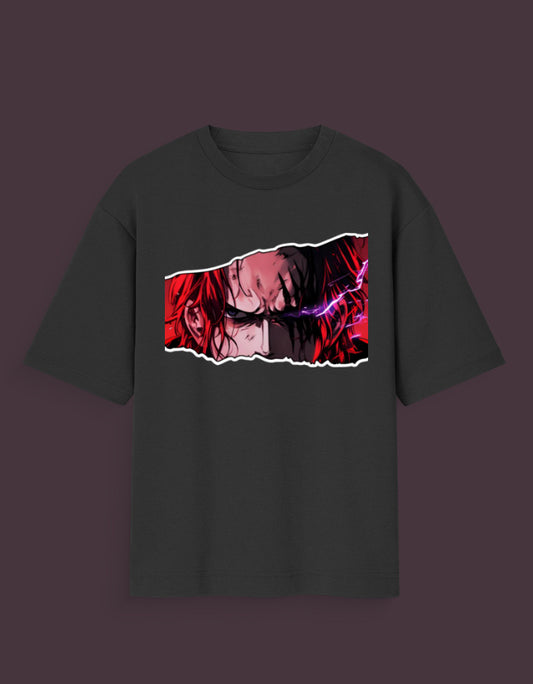 Black Shanks haki oversized t-shirt featuring a muscular anime character with the word Rampage
