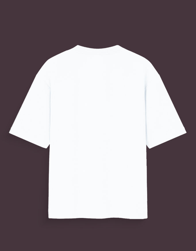 Back view of plain white Shanks haki oversized t-shirt with short sleeves and relaxed fit