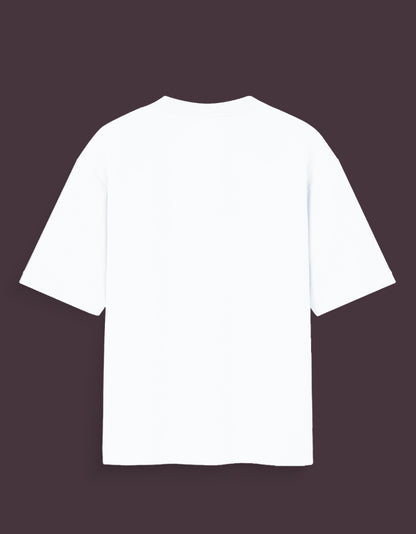 Back view of plain white Shanks haki oversized t-shirt with short sleeves and relaxed fit