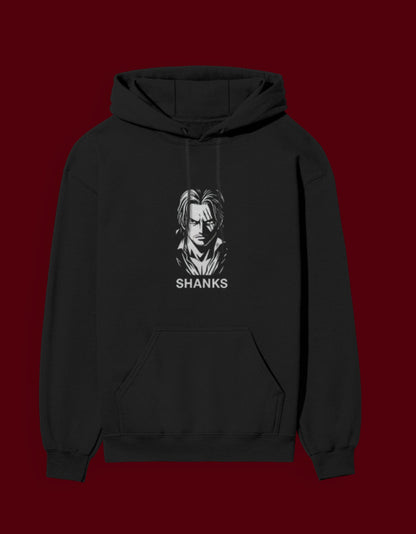 Black Shanks hoodie One Piece featuring a graphic of Shanks on the front for anime fans