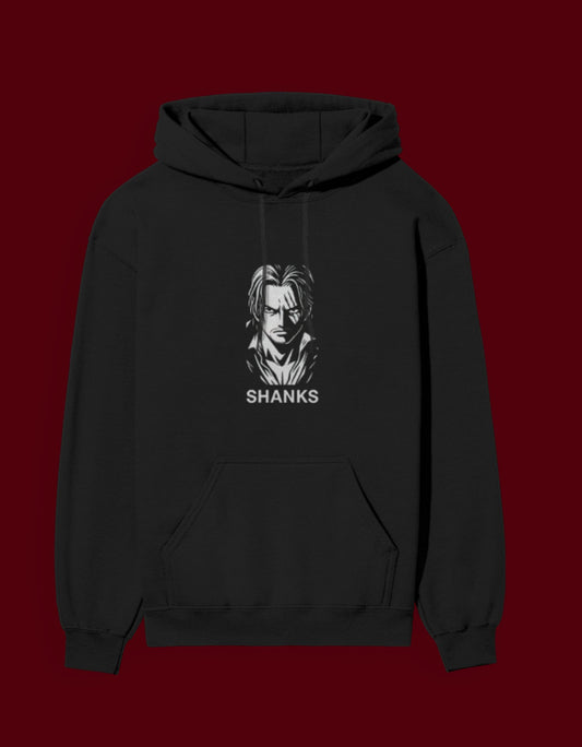 Black Shanks hoodie One Piece featuring a graphic of Shanks on the front for anime fans
