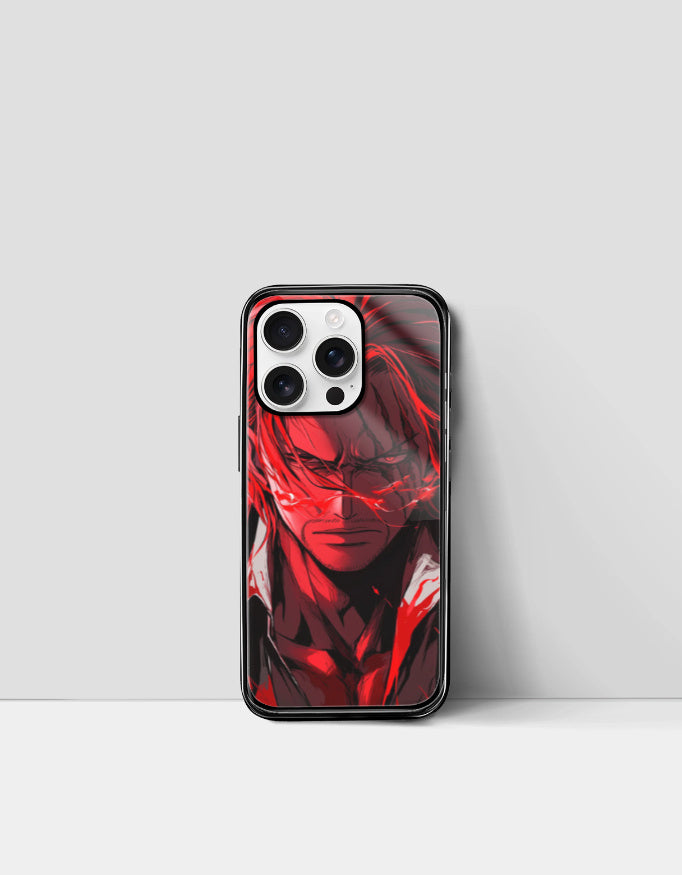 Shanks iPhone case featuring intense red and black anime design from AnimeVerseStore