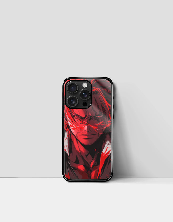 Shanks iPhone case featuring a red and black anime design with intense character artwork