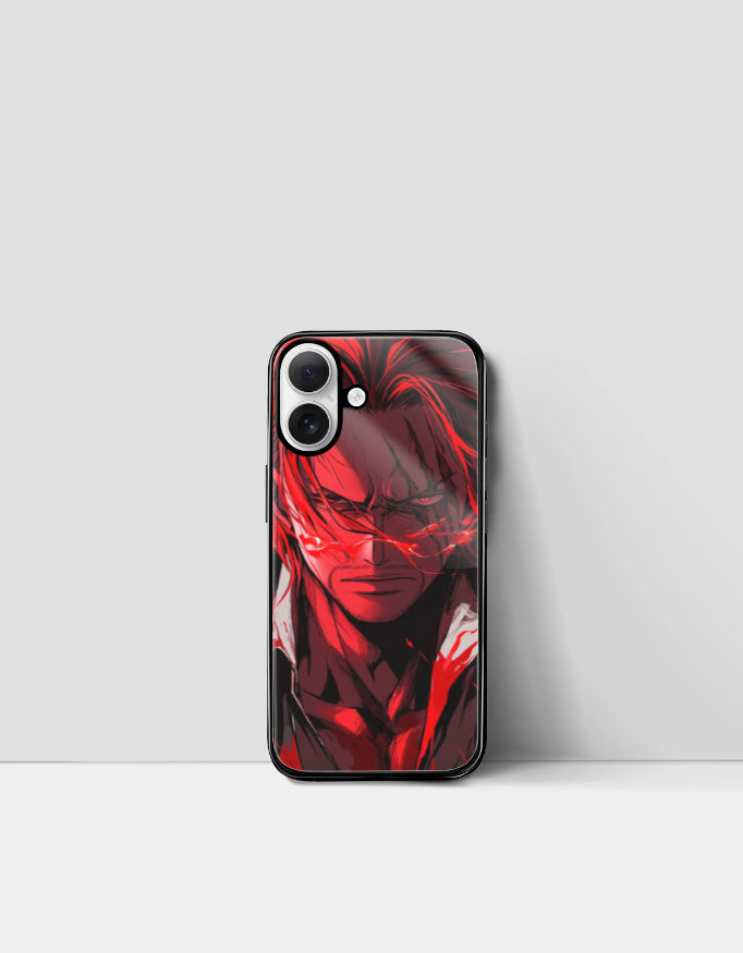 Shanks iPhone case featuring intense red and black anime character design from AnimeVerseStore