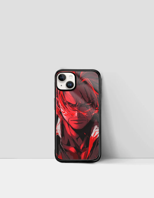 Shanks iPhone case featuring intense red and black anime design with fierce character portrait