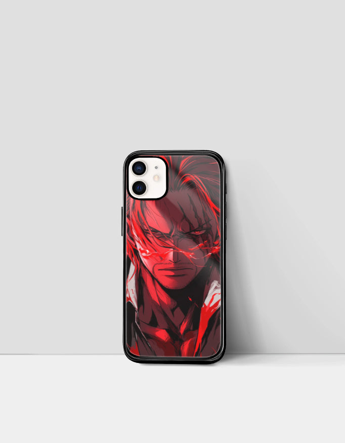 Shanks iPhone case featuring a detailed red and black anime design with intense character artwork