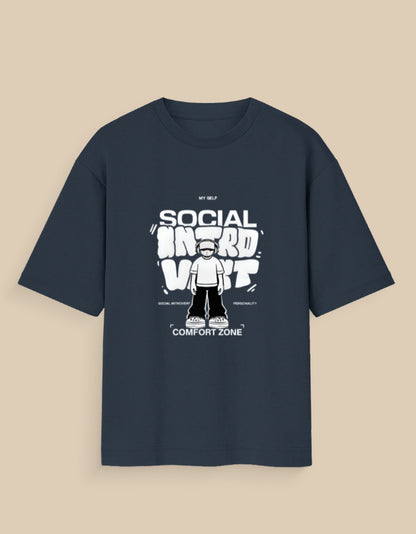 Social Introvert glow in the dark t-shirt in black with graphic text and character design
