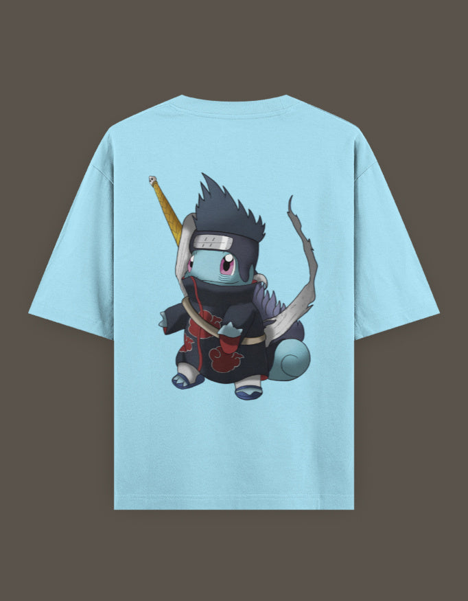 Light blue Squirtle Akatsuki t-shirt featuring a playful Squirtle in Akatsuki attire