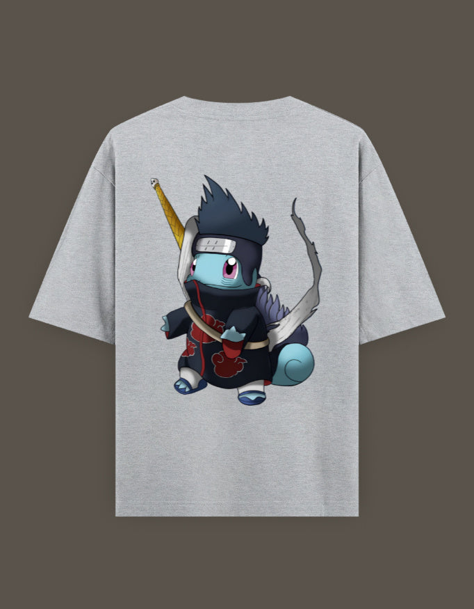 Gray Squirtle Akatsuki t-shirt featuring a playful Squirtle in ninja attire